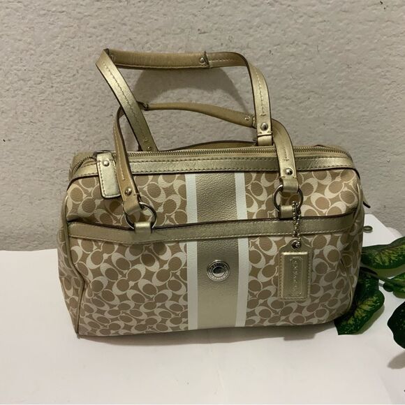 COACH Chelsea Heritage Satchel M1094-F15132 Metallic Tan/Gold, Lavender Lining - Picture 1 of 15
